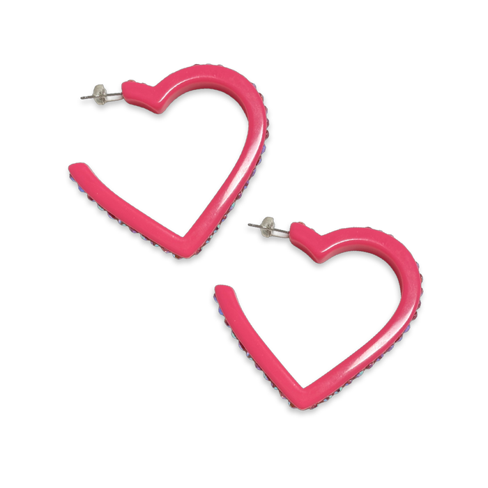 Large Crystal Acrylic Heart Hoop Earrings
