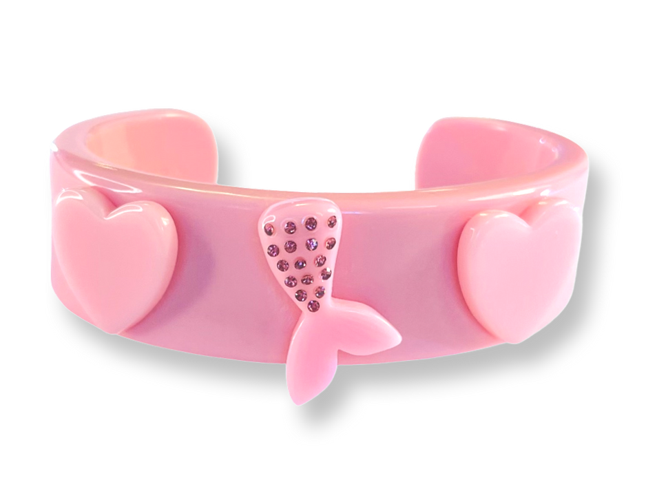 Mermaid Tail Heart Wide Cuff Bracelet