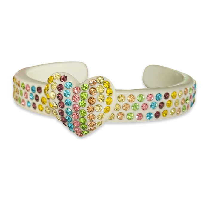 Thin Crystal Encrusted Heart Cuff Bracelet
