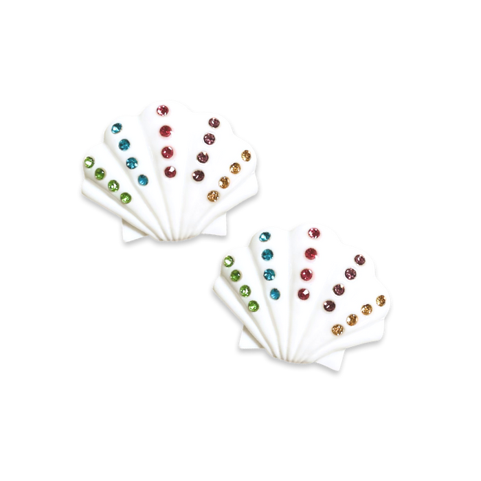 Rainbow Crystal Scallop Shell Statement Stud Earrings
