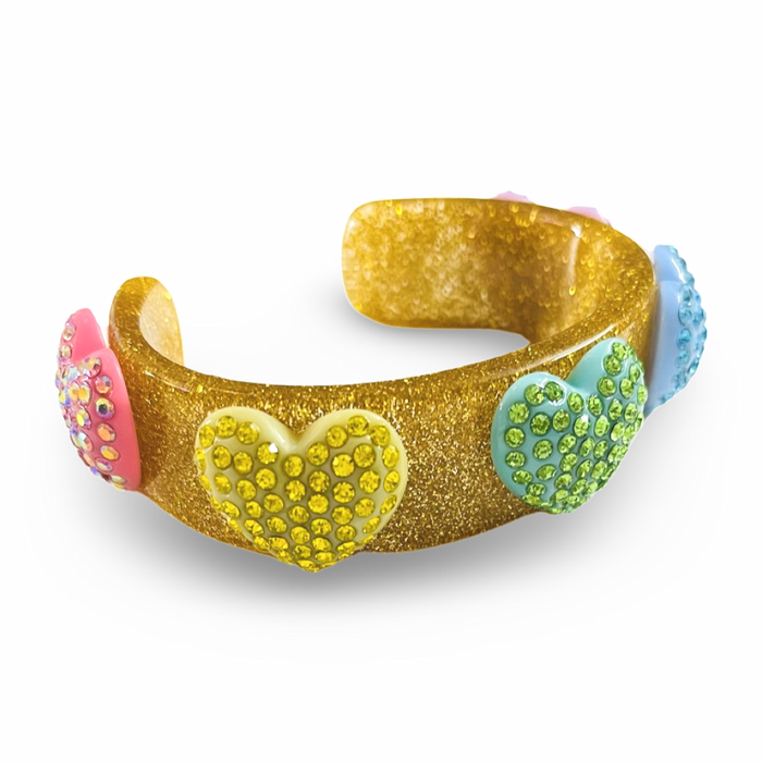 Crystal Hearts on Glitter Wide Cuff Bracelet