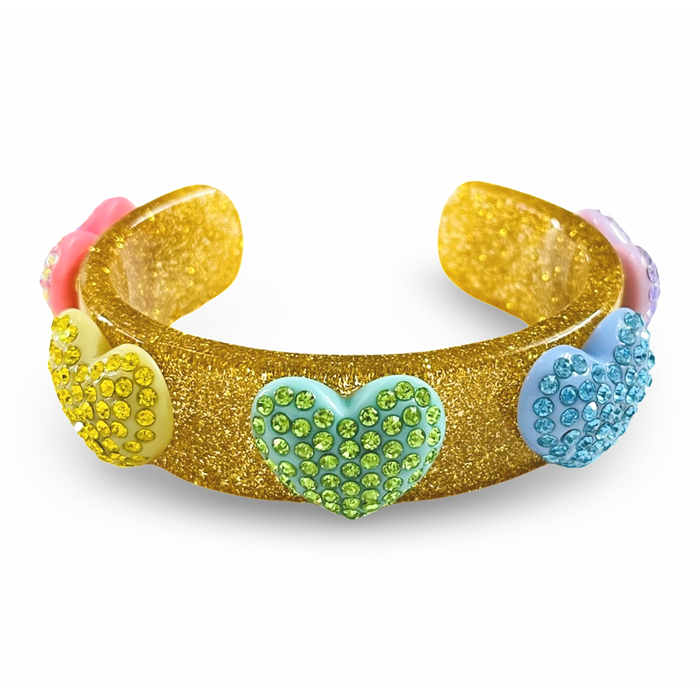 Crystal Hearts on Glitter Wide Cuff Bracelet