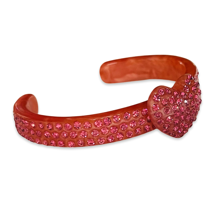 Thin Crystal Encrusted Heart Cuff Bracelet