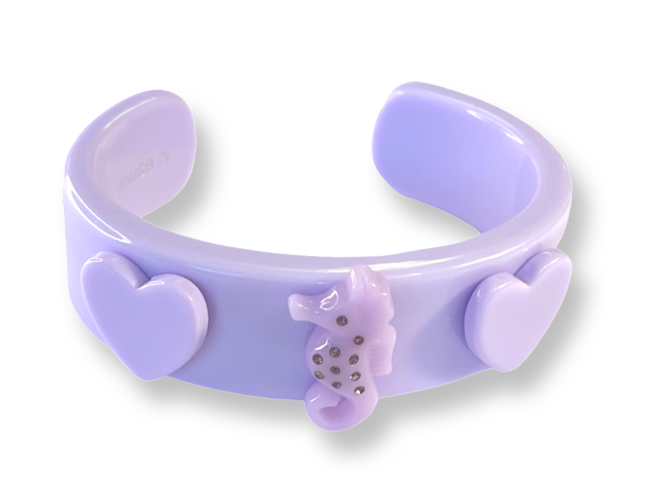 Crystal Seahorse Heart Wide Cuff Bracelet