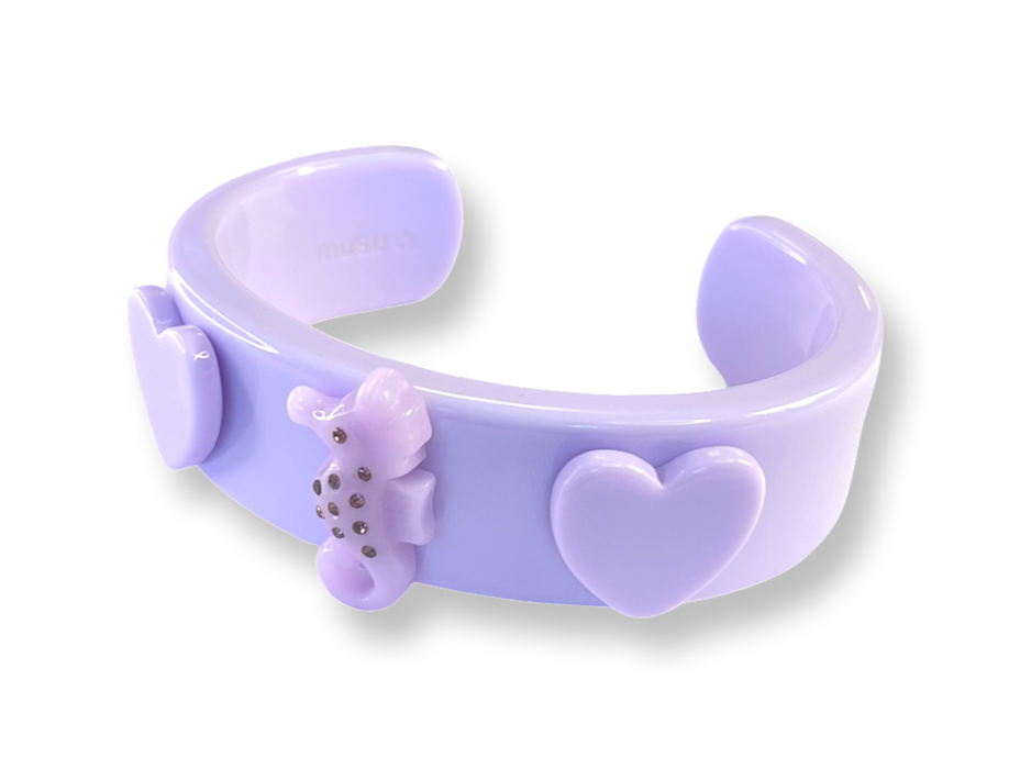 Crystal Seahorse Heart Wide Cuff Bracelet