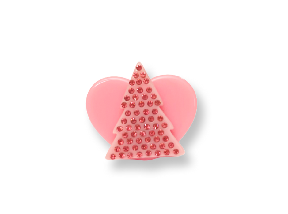 Pink Crystal Pine Tree Heart Ring