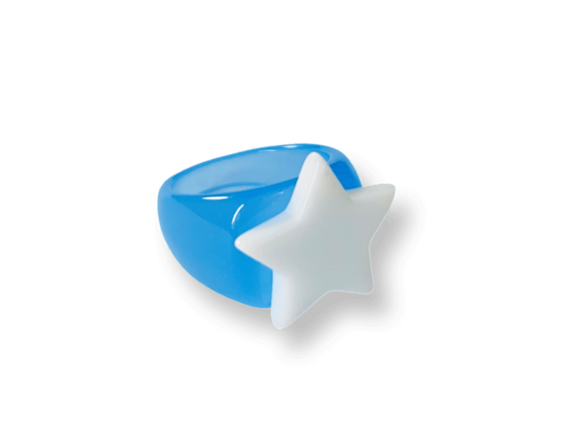 Neon Blue Classic Ring with Star