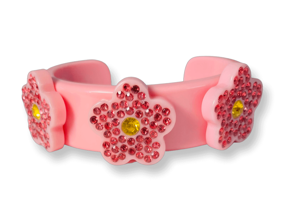 Crystal Daisy Flower Wide Cuff Bracelet