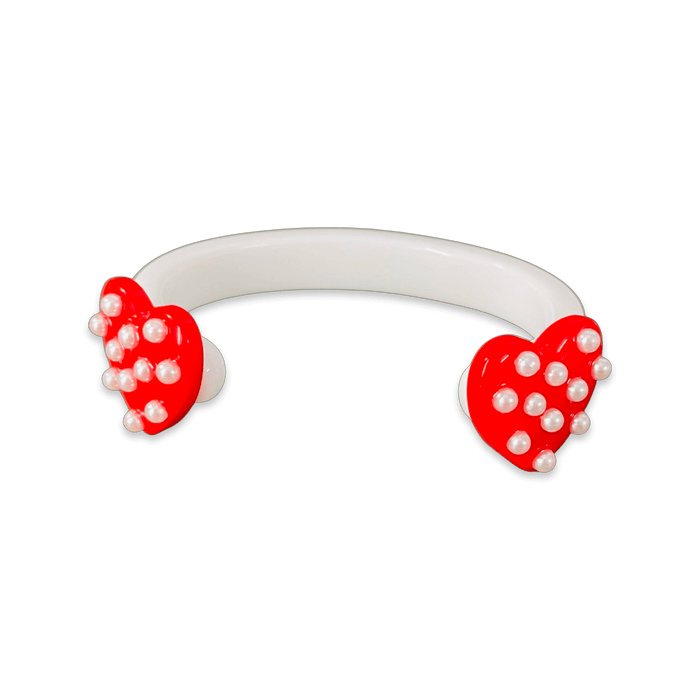 Pearl Polka Dot Heart Floating Thin Cuff Bracelet