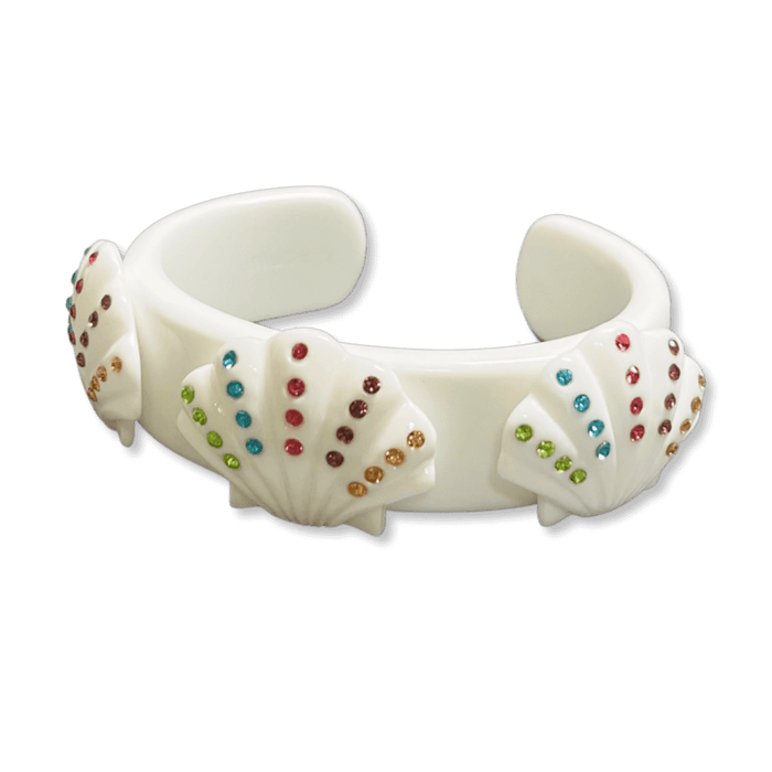 Rainbow Crystal Super Shell Wide Cuff Bracelet