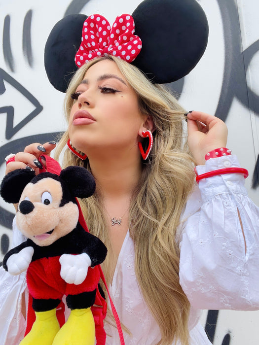 Pearl Red Heart Hoop Earrings