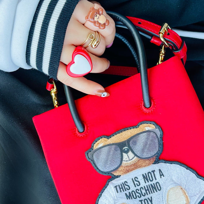 White Cherry Red Heart Ring