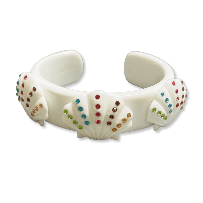 Rainbow Crystal Super Shell Wide Cuff Bracelet