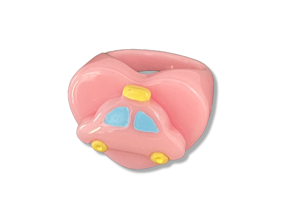 Pink Taxi Car Heart Ring