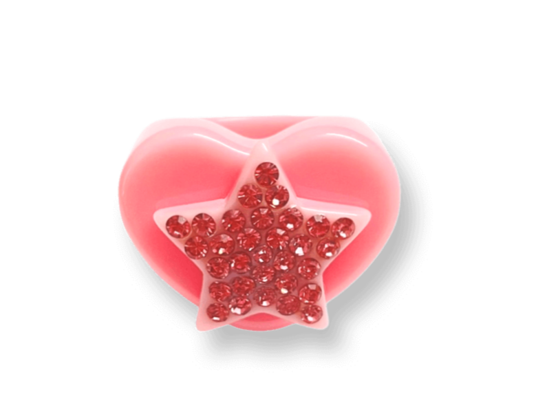 Pink Crystal Star Heart Ring