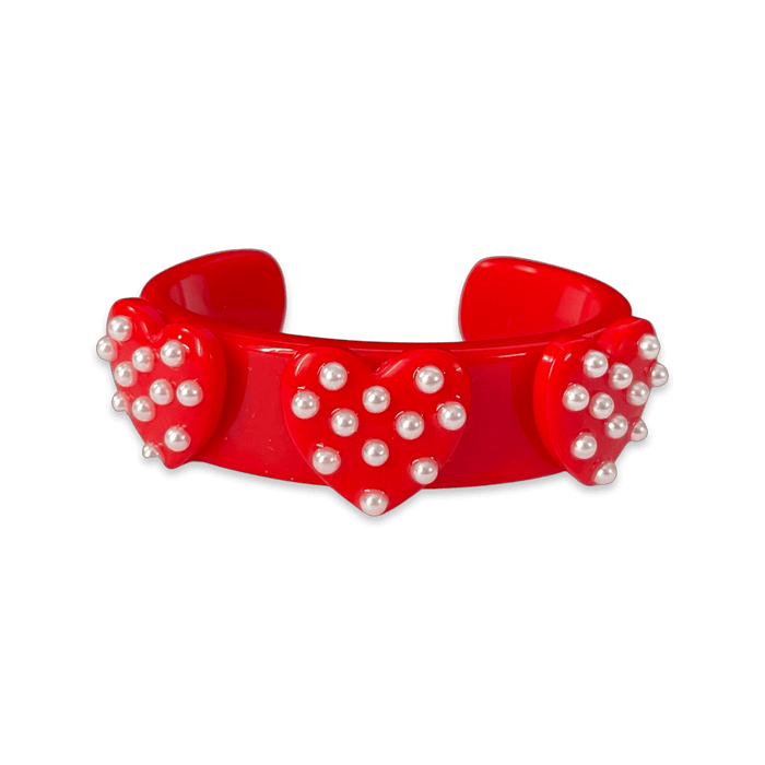 Pearl Polka Dot Heart Wide Cuff Bracelet