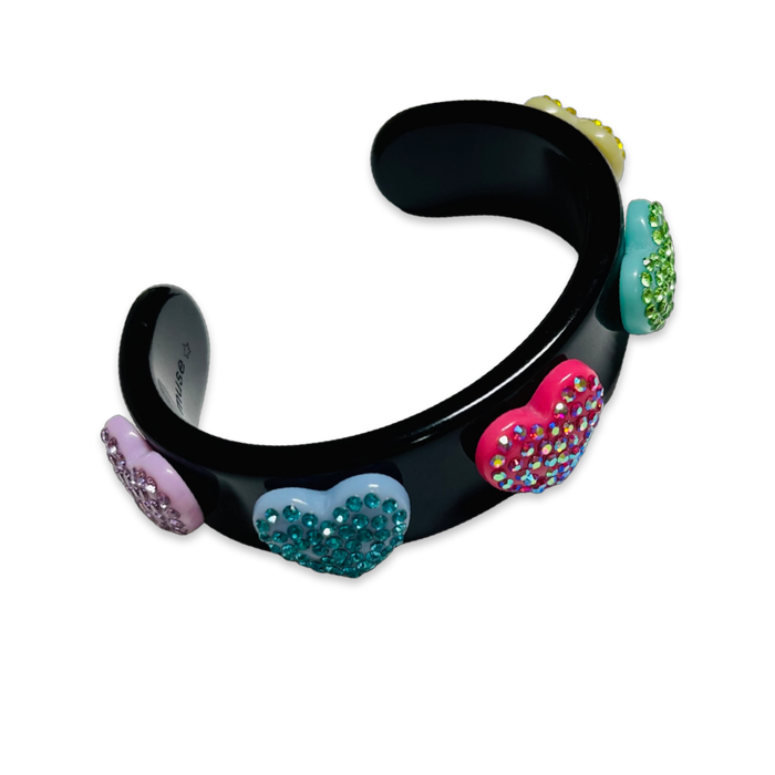 Encrusted Rainbow Crystal Hearts Wide Cuff Bracelet