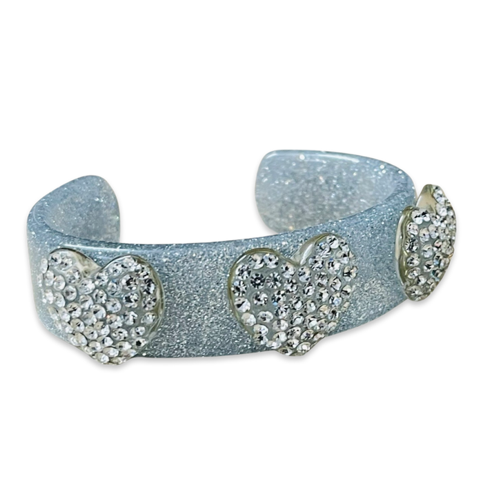 Crystal Hearts on Glitter Wide Cuff Bracelet