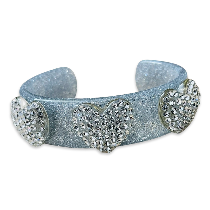 Crystal Hearts on Glitter Wide Cuff Bracelet