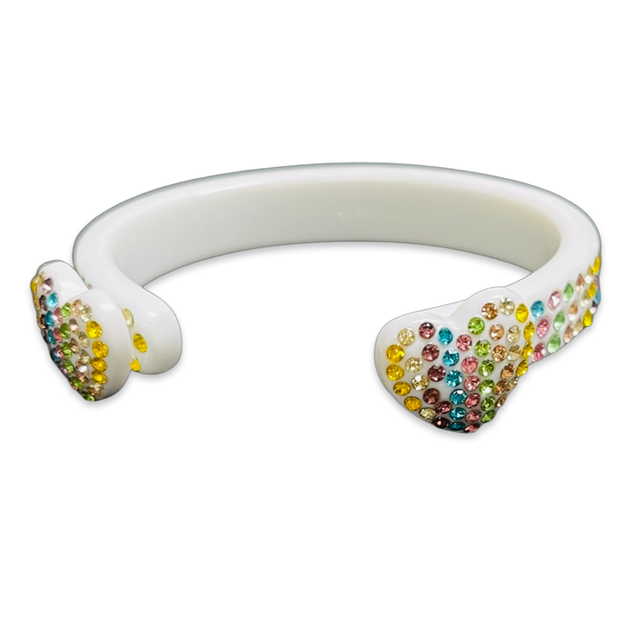 Thin Crystal Encrusted Hearts Cuff Bracelet