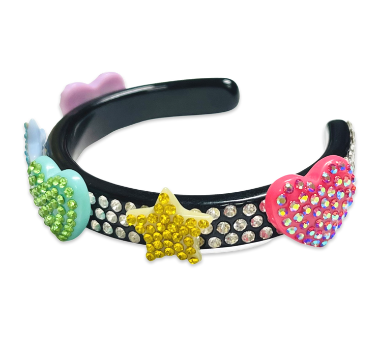 Thin Crystal Star Hearts Cuff Bracelet