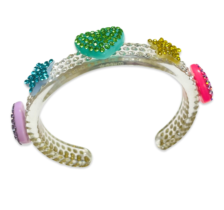 Thin Crystal Star Hearts Cuff Bracelet