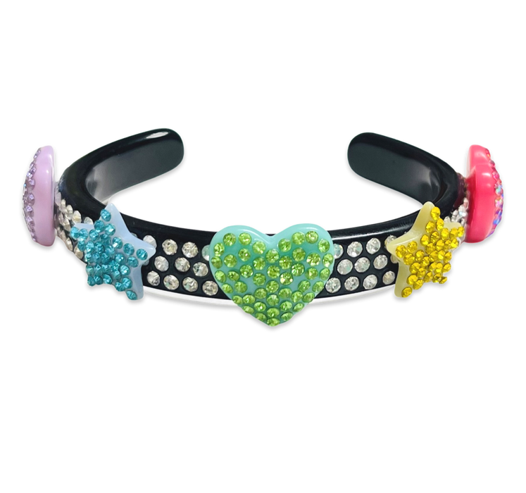 Thin Crystal Star Hearts Cuff Bracelet