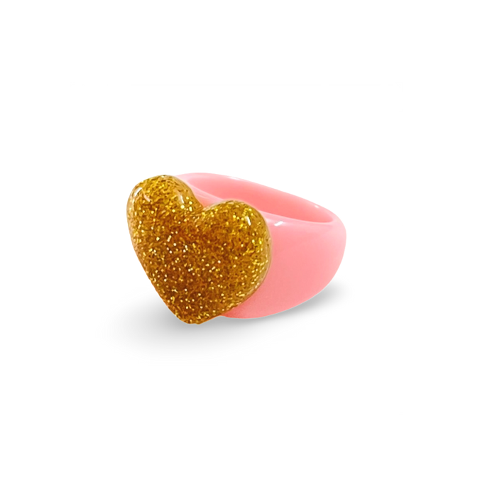 Puffy Glitter Heart Classic Ring