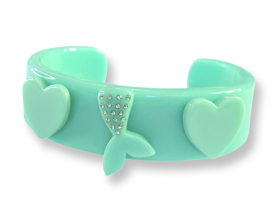 Mermaid Tail Heart Wide Cuff Bracelet