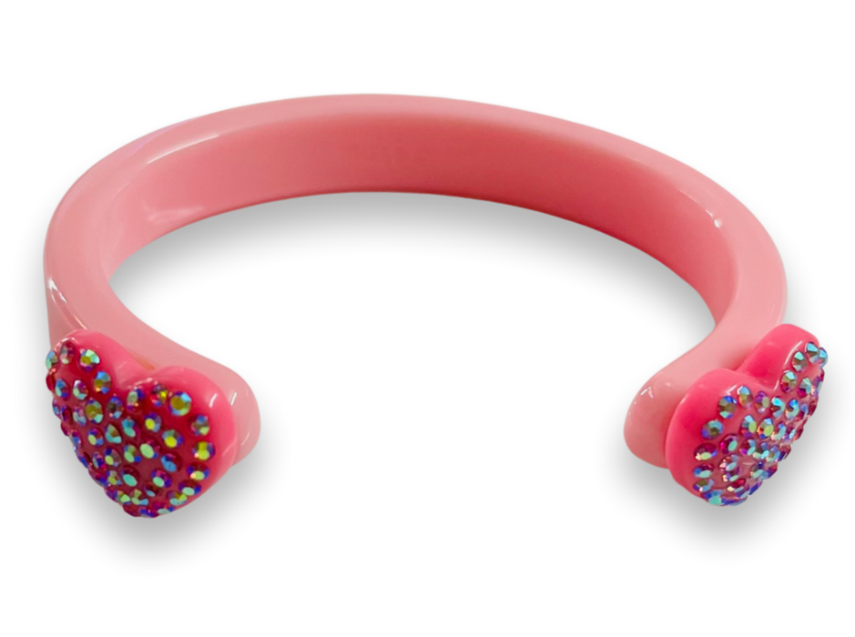 Thin Crystal Encrusted Hearts Cuff Bracelet