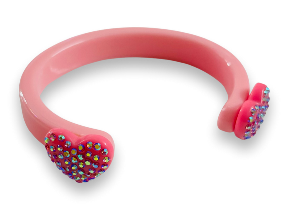 Thin Crystal Encrusted Hearts Cuff Bracelet