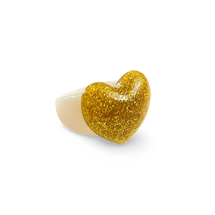 Puffy Glitter Heart Classic Ring