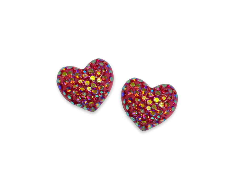 Large Crystal Heart Statement Stud Earrings