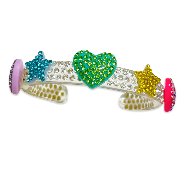Thin Crystal Star Hearts Cuff Bracelet