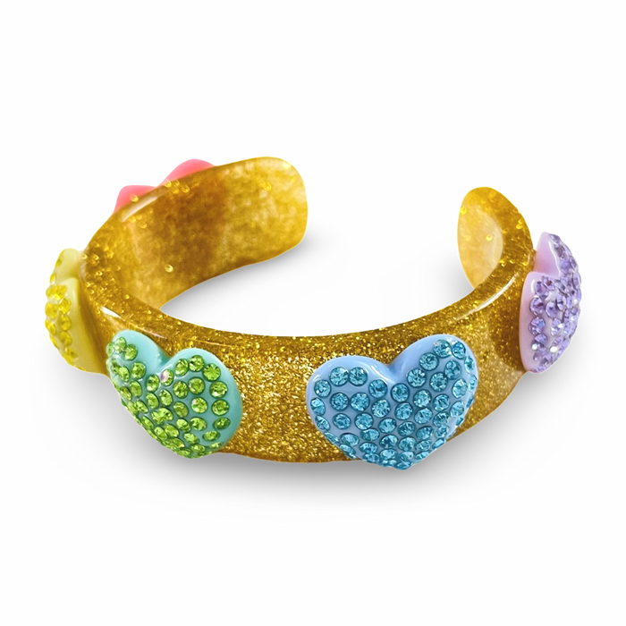 Crystal Hearts on Glitter Wide Cuff Bracelet