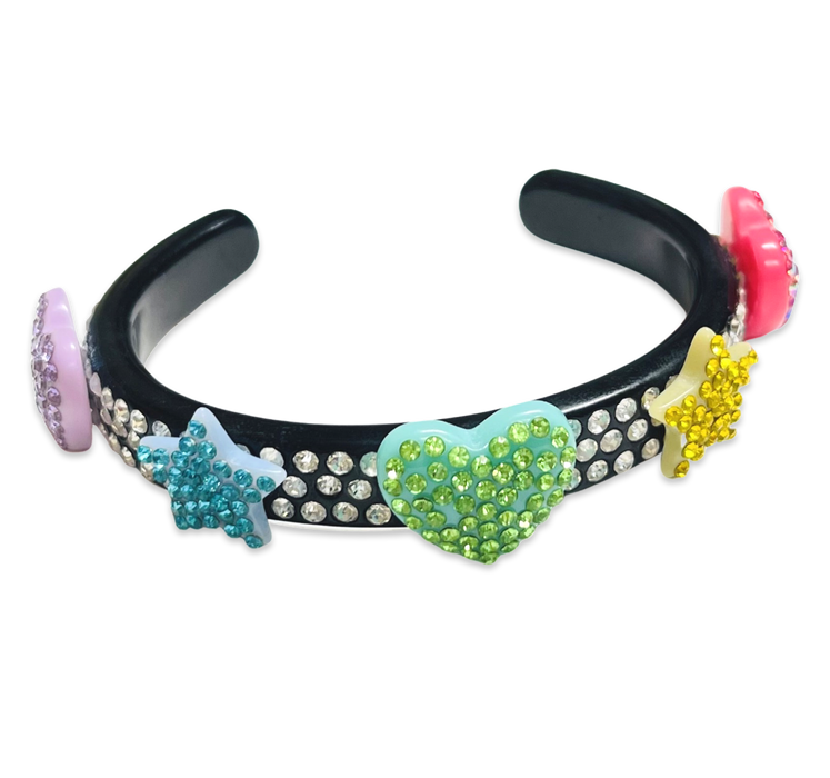 Thin Crystal Star Hearts Cuff Bracelet