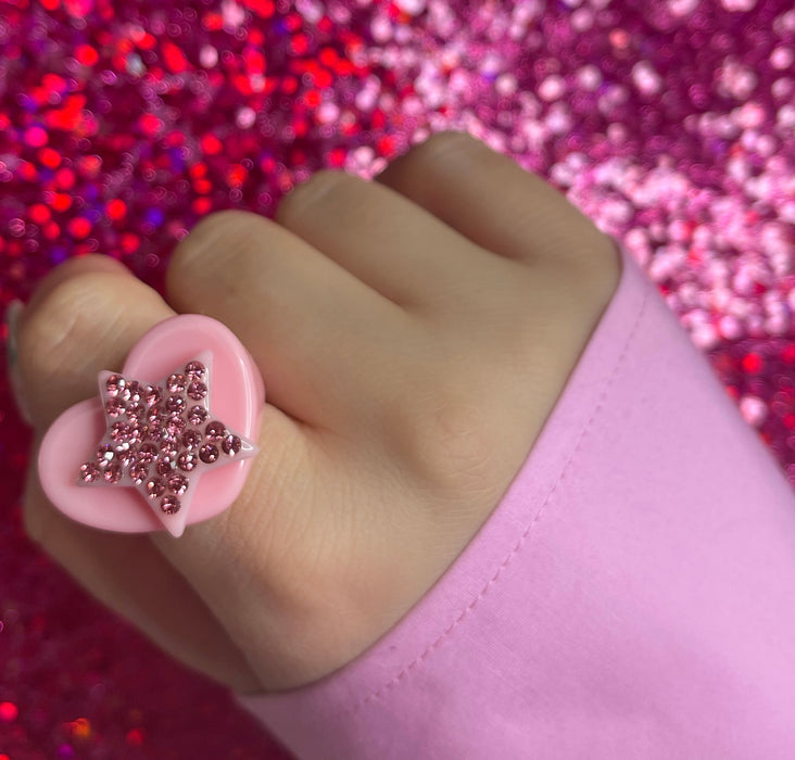 Pink Crystal Star Heart Ring