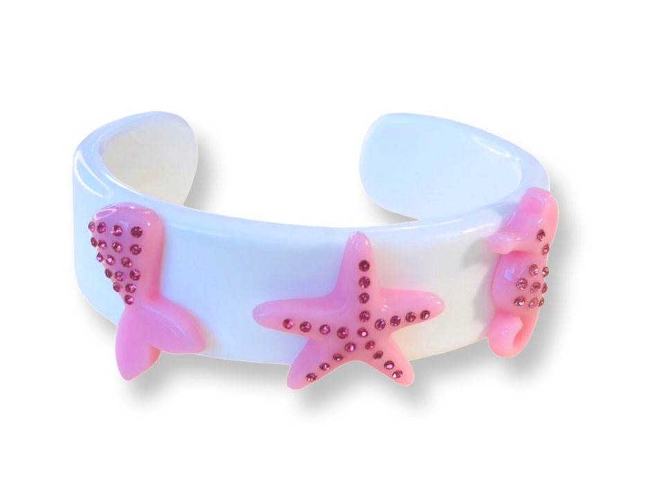 Mermaid Starfish Seahorse Wide Cuff Bracelet