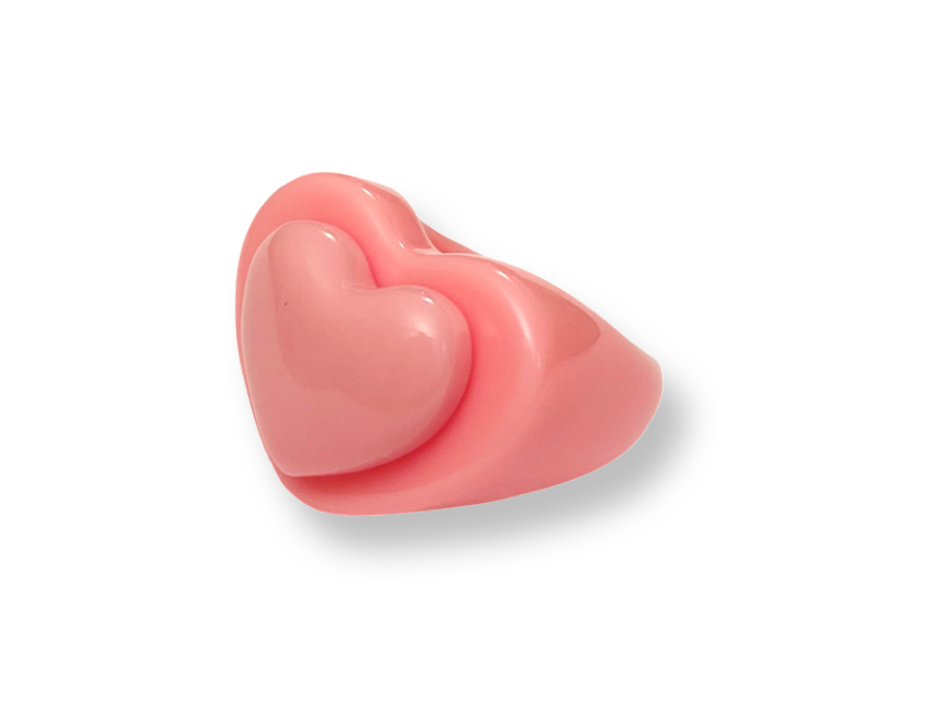 Small Puffy Heart On Heart Base Ring