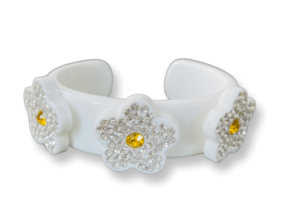 Crystal Daisy Flower Wide Cuff Bracelet