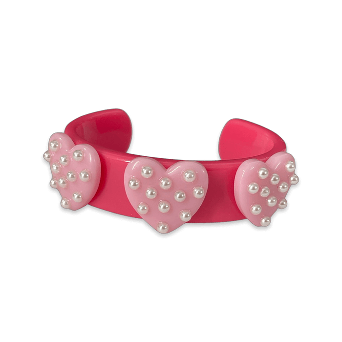 Pearl Polka Dot Heart Wide Cuff Bracelet