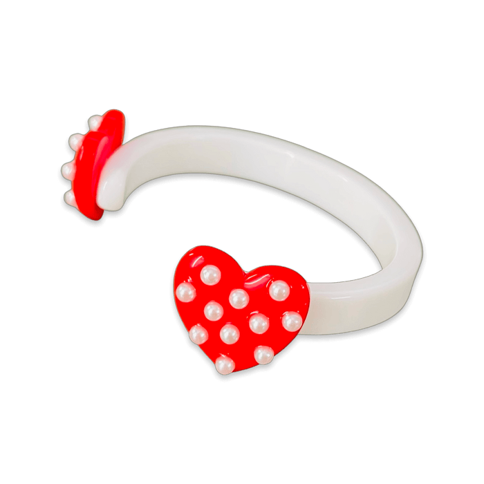 Pearl Polka Dot Heart Floating Thin Cuff Bracelet