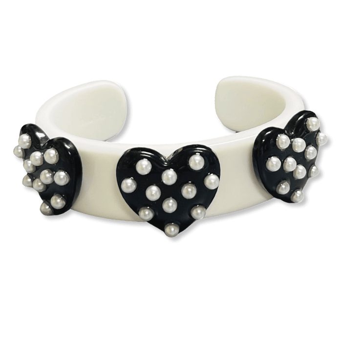 Pearl Polka Dot Heart Wide Cuff Bracelet