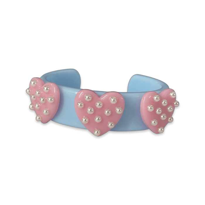 Pearl Polka Dot Heart Wide Cuff Bracelet