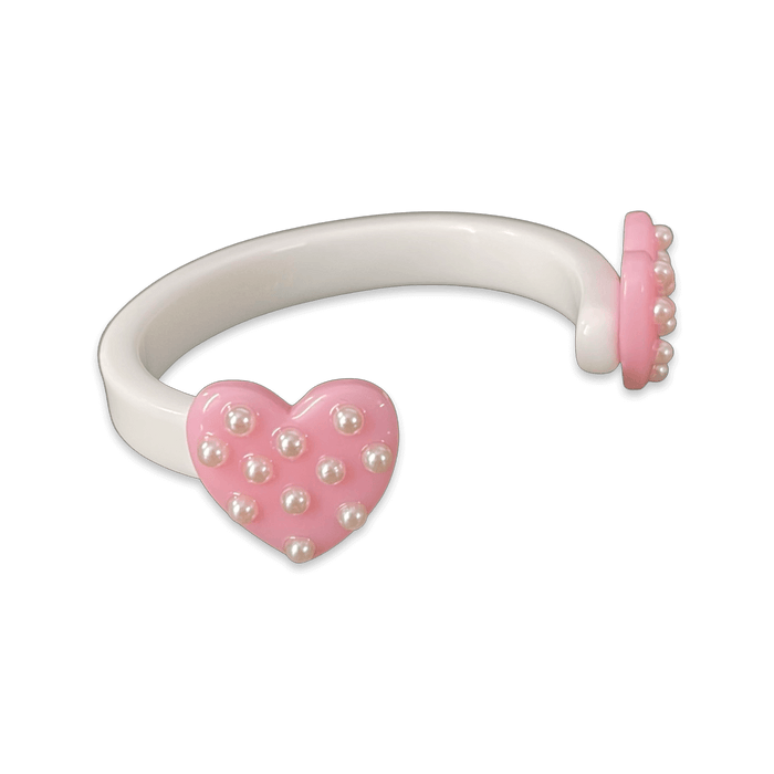 Pearl Polka Dot Heart Floating Thin Cuff Bracelet