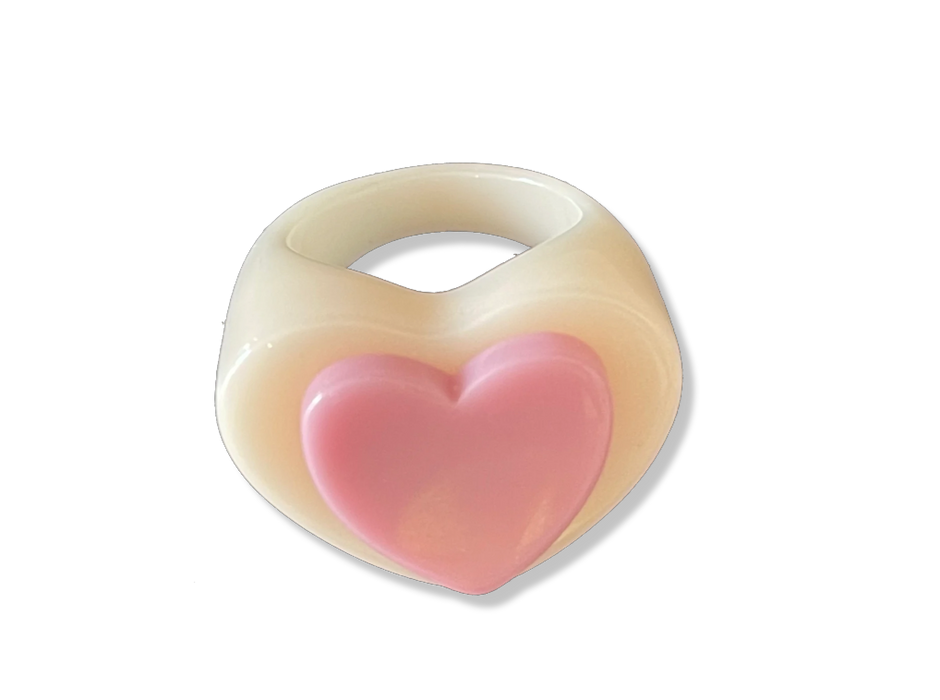 Ivory Cream Lavender Heart Ring