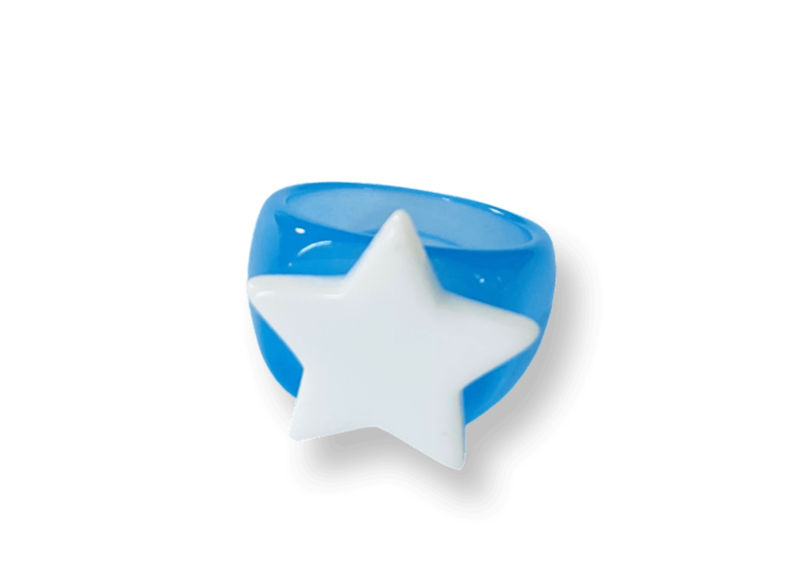 Neon Blue Classic Ring with Star