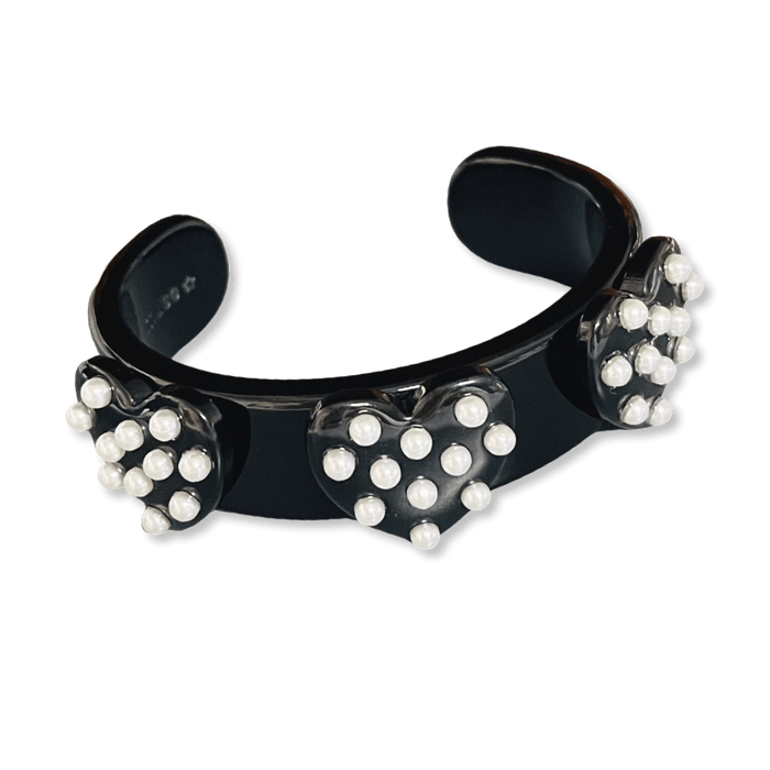 Pearl Polka Dot Heart Wide Cuff Bracelet