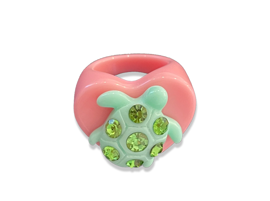 Crystal Turtle Heart Ring