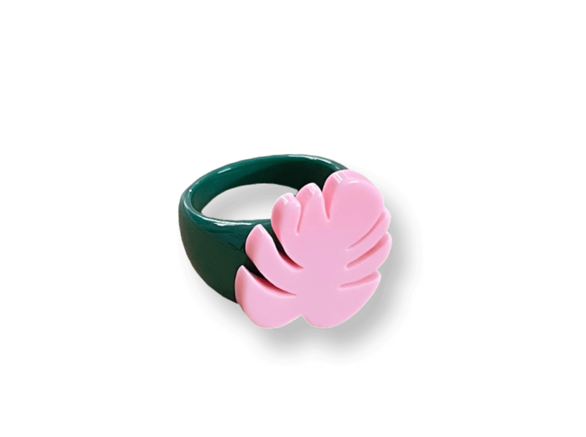 Pink Monstera Palm Leaf Classic Ring